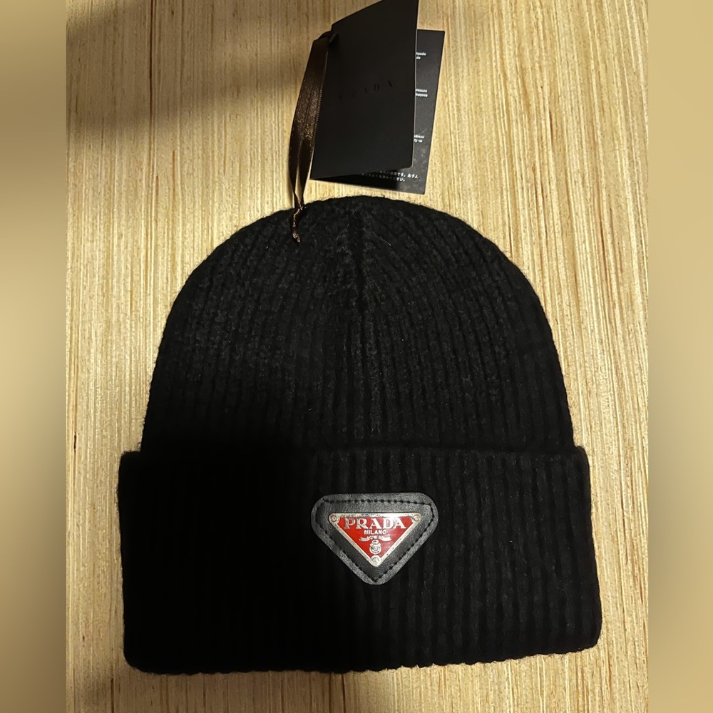 PRADA Black Ribbed Knit Beanie - Picture 2 of 3